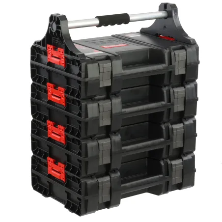 Set de 4 valises à outils avec poignée, boîte pour outils électriques set modulaire H 62,5 cm, garage atelier PRO