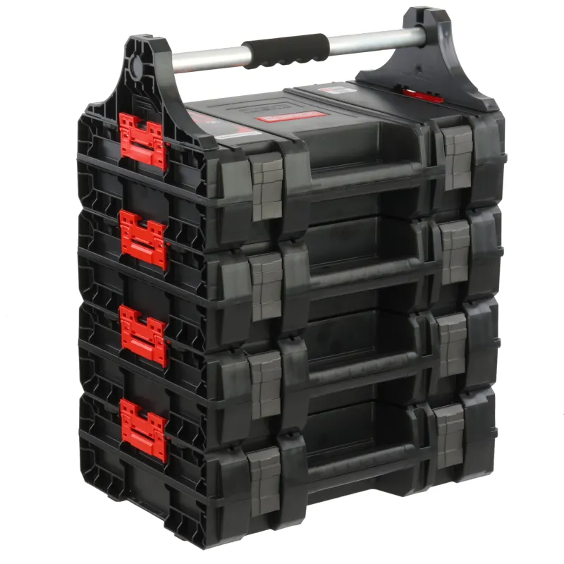 Set de 4 valises à outils avec poignée, boîte pour outils électriques set modulaire H 62,5 cm, garage atelier PRO