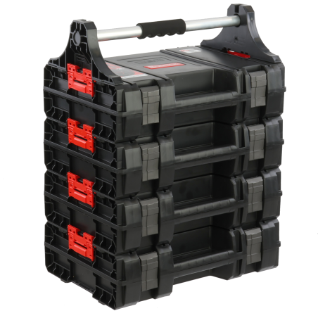 Set de 4 valises à outils avec poignée, boîte pour outils électriques set modulaire H 62,5 cm, garage atelier PRO