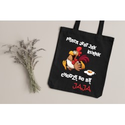 Torba Bawełniana Shopper Na Zakupy Z Nadrukiem Print Czarna Na Prezent